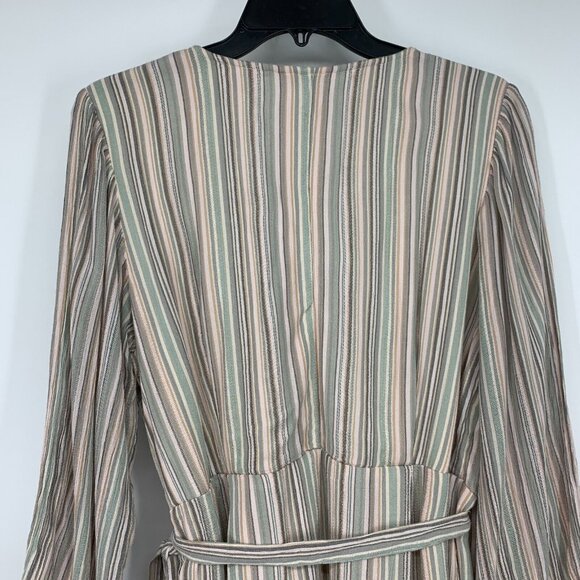 American Eagle Dress Stripe V Neck Wrap Button Down Tie Waist - Picture 10 of 11